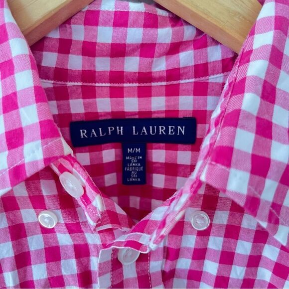 Ralph Lauren Blue Label Pink White Gingham Check Long Sleeve Button Down Shirt - Picture 7 of 7